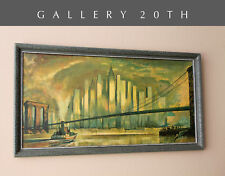 MID CENTURY MODERN NY CITYSCAPE HAND GLOSSED VTG PRINT ART MANHATTAN PENTHOUSE picture