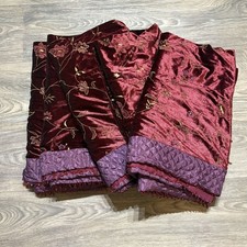 VTG JCPenney Home Velvet Curtain Valance Floral Embroidery Purple Smocked Beaded picture
