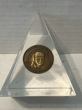 Vintage 1989 St. Joseph Hospital 100th Birthday Coin Lucite Triangle Paperweight picture