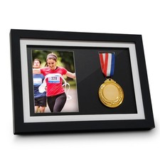 Medal Display Shadow Box for 3 Medals or 4 x 6 Photo, Fold-Out Stand picture