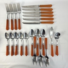 Vintage NS Perma Brite Burnt Orange Flatware Set Bakelight? MCM Art Deco 23 pc picture