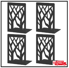 Bookends 4 Pieces, Modern Metal Bookends for Shelves, Black Tree Book Ends for B picture