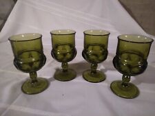 Set Of 4 Indiana Glass Kings Crown Thumbprint Green Goblets, Wine 5 3/4