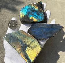 SEE VIDEO 343g LOT 3 LABRADORITE POLISHED FACE THICK SLABS FLASHY 