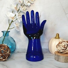 Cobalt Blue Depression Style Glass Hand Jewelry Ring Holder Display, Jewelry Box picture