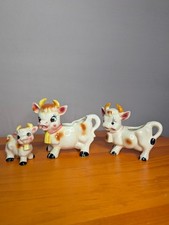Vintage Japan Ceramic Cow Set 3 Pc Creamers Salt Shaker Elsie Style White picture