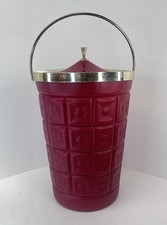 Vintage MCM Lustro Ware Red Faux Tufted Ice Bucket Wine Chiller picture