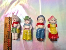 VINTAGE ANTIQUE BISQUE DOLLS FROZEN CHARLOTTE COWBOY DUTCH BOY GIRL JAPAN LOT 4 picture