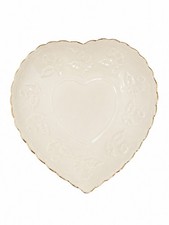 Vintage Heart Shaped Ceramic Candy Dish Gold Trim Embossed Roses Trinket Plate picture