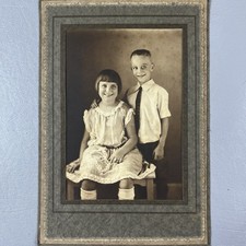 Vintage 1920s Portrait Photo Two Children Boy Girl Siblings Jewelry Rings picture