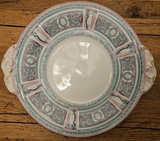 Rare Antique Vienna Style Porcelain Cabinet Plate Cherub Putti Pink & Turquoise picture