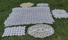 Vintage 40s-60s Crochet Lace Tablecloth + 5 Doilies/Runners Lot White & Ecru picture