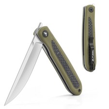 FLISSA Folding Pocket Knife Thumb Stud Front Flipper Carbon Fiber-G10 Handle USA picture