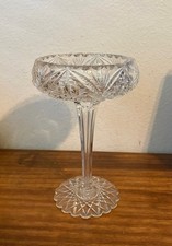 Antique ABP American Brilliant Cut Glass Tall Pedestal Bowl Compote - 9