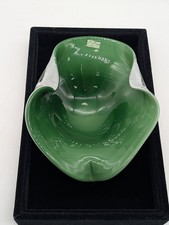 Vintage Murano Style Art Glass Bowl Green White Cased Quilted Folded Dish Italy picture
