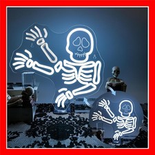 JURONG Waving Skeleton Skull Neon Signs for Wall Decor, Halloween Ghost Neon... picture