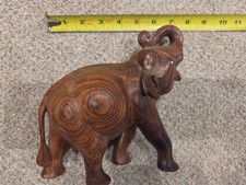 Vintage Hand Carved Wooden Elephant Statue Solid Wood 7 x 7 #S156 picture