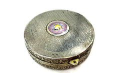 Vintage Compact Enamel Guilloche Round Mirror Puffs picture