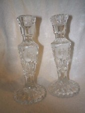 Candlestick Holders Crystal Glass Etched Elegant Pair 8