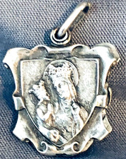 Vtg St Anne Reliquary Slide Medal Silver Tone Wood Splinter Relic France picture