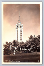 Postcard Real Photo RPPC Aloha Tower Honolulu Hawaii HI c.1930s Old Cars picture