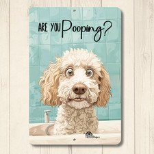 Bernedoodle Doodle Sign Funny Bathroom Are You Pooping bath metal dog wall art picture