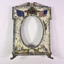 Antique WW1 U.S. Military Navy Patriotic Cast Iron Picture Frame Ships Eagle Vtg picture