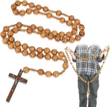 Giant Big Beads Rosario Natural Wood Jesus WOOD  Cross XL Large 36