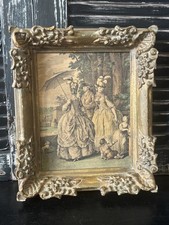 Vintage MCM Wood Frame Heavy Gesso Catalda Fine Art Print picture