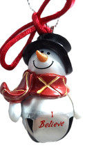 Vintage Ganz I BELIEVE Snowman Bell Ornament, NOS, good condition picture
