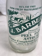 Vintage J. Barber Peel Farm Astbury England Clear Glass Milk Bottle picture