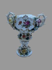 Antique Austrian Porcelain Floral Urn Applied Flowers Vienna Style Damaged 6.75” picture