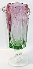 Jan Beranek Skrdlovice Czech Green & Pink Mid Century Art Glass Vase 11