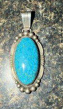 Vtg Loren Thomas Begay Navajo Large Sterling Silver- Turquoise Stamped Pendant picture
