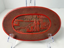 Vintage Yun Kang Taiwan Cinnabar Style Lacquer Oval Plate Asian Scene 10
