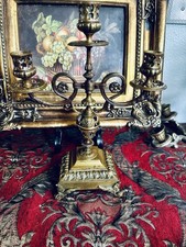 Vintage Antique  Neo Classic European Putti Lion Brass Candelabra Bronze Ormolu picture