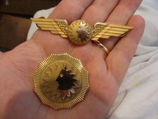 VINTAGE National Airlines Sun King Pilot Wings & Hat Badge Pin 1/20 10K GF picture
