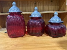 Artland Vintage Ruby Red Canisters. Set of 3. Excellent Condition. No Chips picture