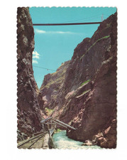 View from bottom of Royal Gorge showing Arkansas River VTG postcard UNP picture