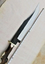 25β Premium Forged Steel Hunting Bowie Knife Crown Stag Antler Handle W/ Sheath picture