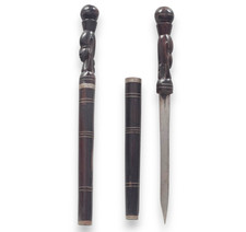 Vintage African Carved Ebony Wood Hidden Dagger Stiletto Knife Scepter Cane 14'' picture