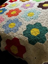 Handmade “Grandmother’s Flower Garden” Queen Size 97”x 60” Afghan - So Soft picture