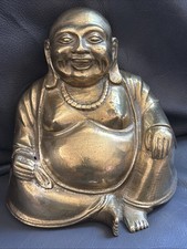 Rare Vintage Solid Brass Laughing Buddha Statue happiness and prosperity 6x5.5 picture