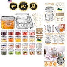 4 oz Small Embossed Mason Jars 24-Pack with Airtight Lids, Leakproof picture