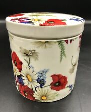 Grace’s Teaware Porcelain Tea Canister White w/ Red Poppy & White Daisy Flowers picture