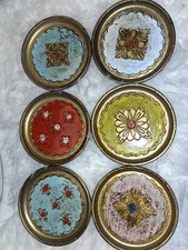 Vintage Italian Florentine Coasters Set of 6 Gilt Plastic Box Venice MCM Italy picture