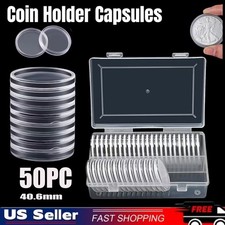 50 X Coin Holder Capsules Case 40.6mm Clear for 1 Oz Silver Dollar w Storage Box picture