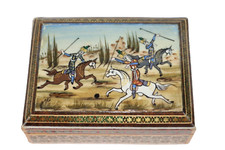 Vintage Persian Khatam Inlaid Hand Painted Micro Mosaic Marquetry Jewelry Box picture