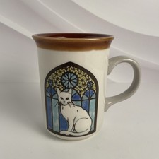 Vintage Otagiri Style Cat and Stained Glass Window Mug Coffee Cup 8oz picture
