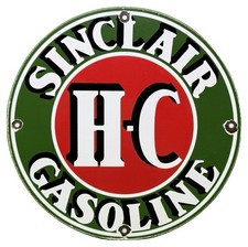 VINTAGE SINCLAIR H-C GASOLINE PORCELAIN SIGN GAS OIL PUMP PLATE picture